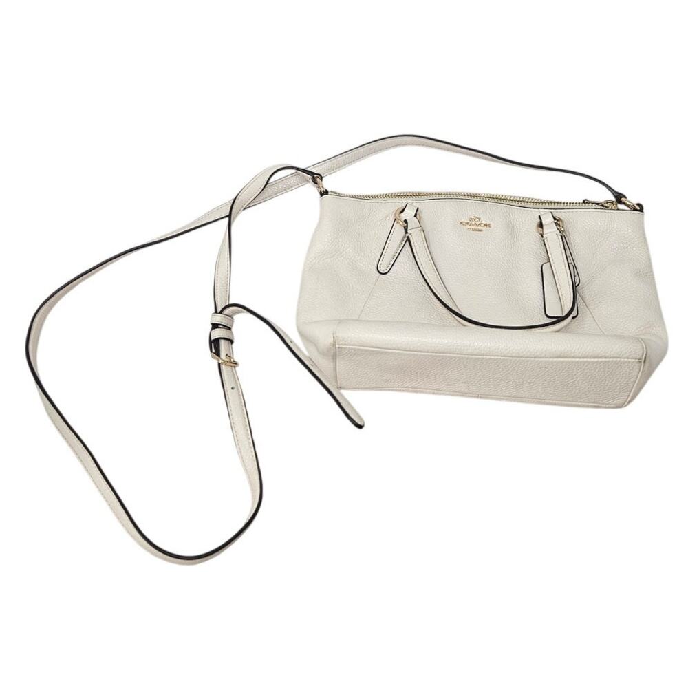 Coach Mini Satchel Crossbody Bag Cream White Leather Minimalist Preppy